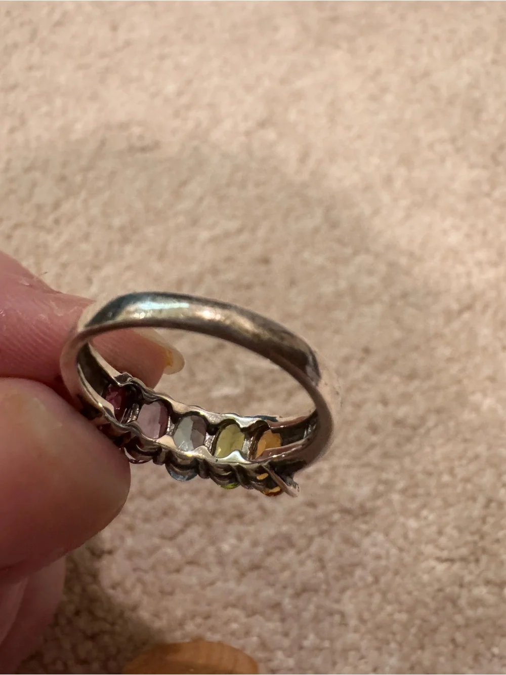 Vintage sterling silver 925 multi color gemstone ring R STER 7.25